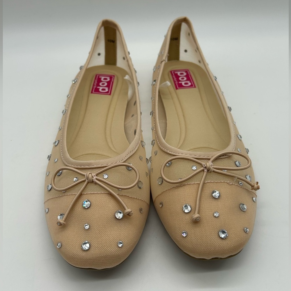 POP Cardio Nude Multi Crystal Ballet Vegan Flats Size 10 M New in Box - Picture 6 of 9